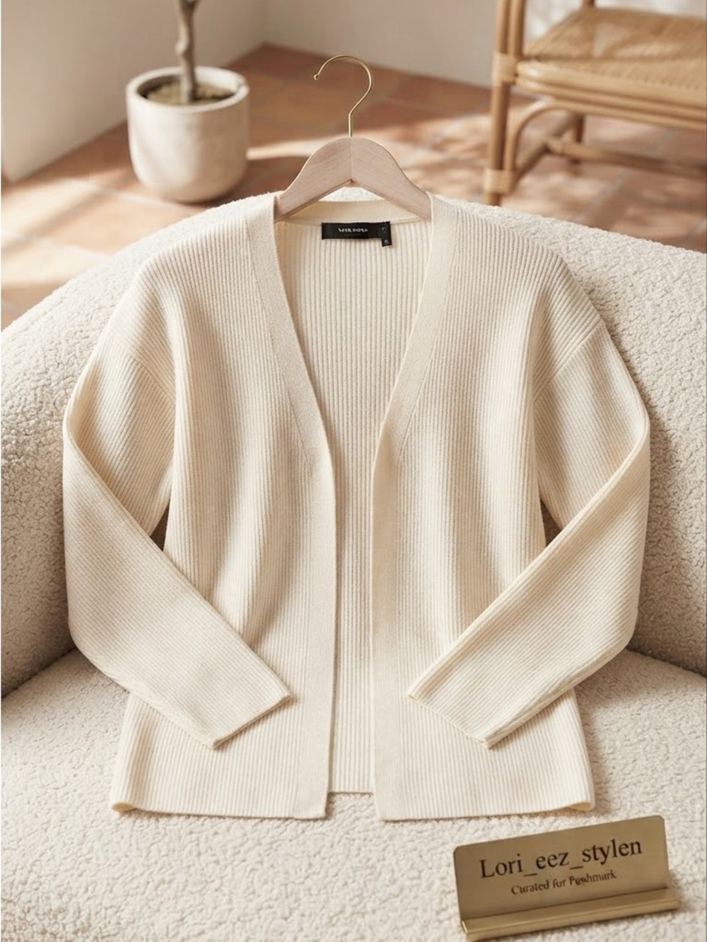 Vero Moda Cream Ribbed Open Cardigan